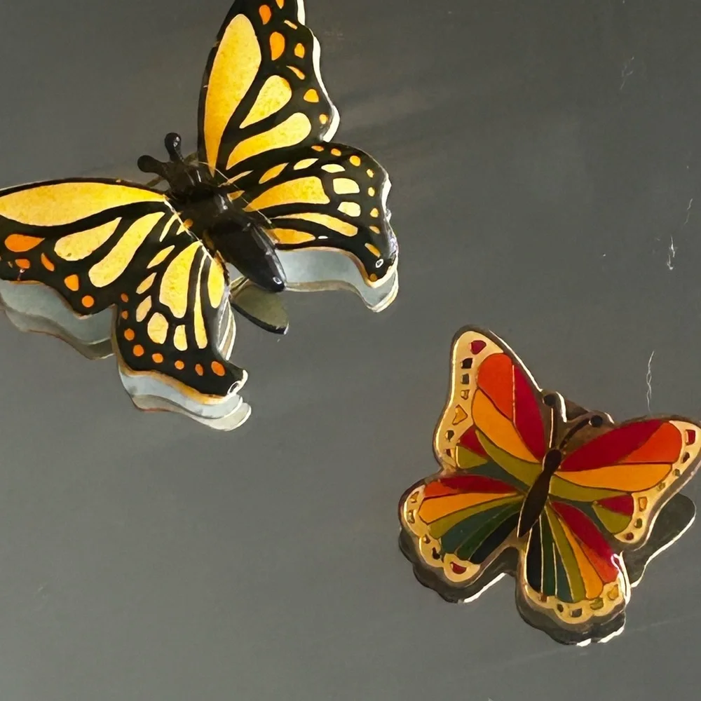 Set of Two Butterfly Broach Vintage Made West Germany Goldtone Rainbow Jewelry